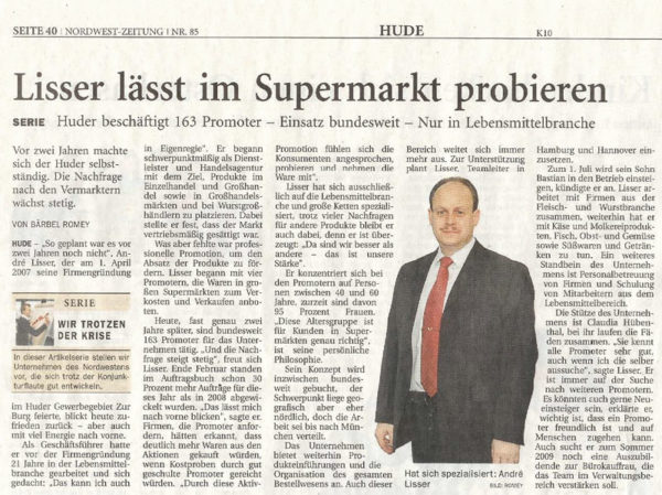 Anzeige in der NWZ vom 11.04.2009